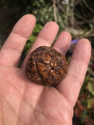 One Antique Chinese Or Japanese Carved Walnut Monks Buddha Netsuke 8