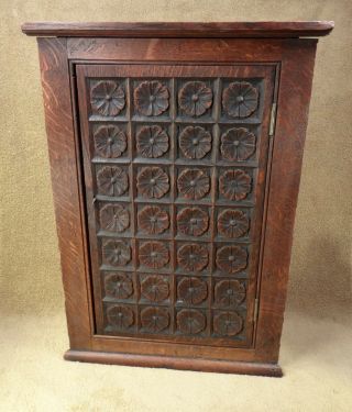 Antique Small English Oak Old Corner Wall Cabinet Square Nails