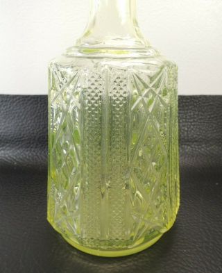 ANTIQUE VAL ST LAMBERT Decanter Carafe in Canary Yellow Vaseline Glass - 7.  87 