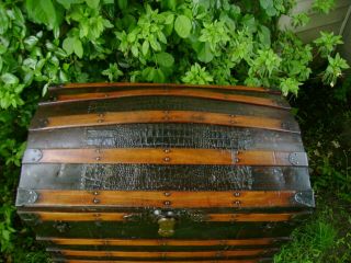 Antique Dome Top Victorian Trunk Chest Oak Slat 10