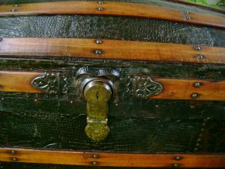 Antique Dome Top Victorian Trunk Chest Oak Slat 5