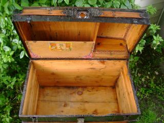 Antique Dome Top Victorian Trunk Chest Oak Slat 8