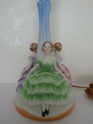 Art Deco Porcelain Lamp,  Lady Girl Figurine,  Half Doll Rel.