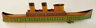 RARE VINTAGE EARLY BREMEN GERMAN WIND UP TIN TOY SHIP D.  R.  G.  M.  GERMANY SEE 2