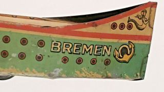 RARE VINTAGE EARLY BREMEN GERMAN WIND UP TIN TOY SHIP D.  R.  G.  M.  GERMANY SEE 6