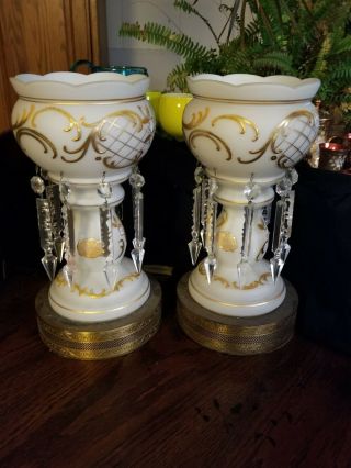 Antique Restoration Project,  Luster/mantle Lamps Hand Blown,  Hand Painted W/tag
