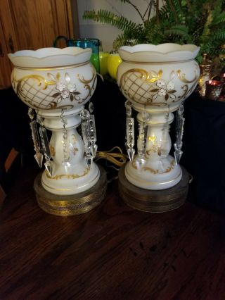 ANTIQUE Restoration Project,  Luster/Mantle Lamps Hand Blown,  Hand Painted W/Tag 4