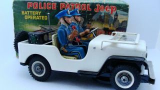 Nomura Tn Police Patrol Jeep Battery Operated Tin Toy Car Boxed Near