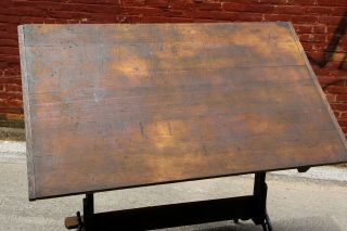 1920s Hamilton Cast Iron Leg Drafting Table,  Desk,  Air Force US Army Brass Tag 10