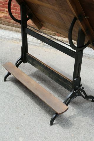 1920s Hamilton Cast Iron Leg Drafting Table,  Desk,  Air Force US Army Brass Tag 9