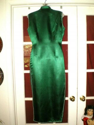 Old Chinese Embroidered Forbidden Stitch Green Silk Cheongsam Dress sz L 10