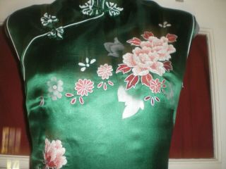 Old Chinese Embroidered Forbidden Stitch Green Silk Cheongsam Dress sz L 5