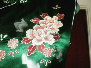 Old Chinese Embroidered Forbidden Stitch Green Silk Cheongsam Dress sz L 6