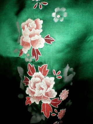 Old Chinese Embroidered Forbidden Stitch Green Silk Cheongsam Dress sz L 7