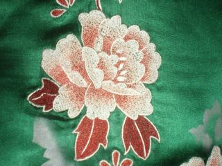 Old Chinese Embroidered Forbidden Stitch Green Silk Cheongsam Dress sz L 8