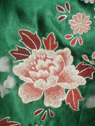 Old Chinese Embroidered Forbidden Stitch Green Silk Cheongsam Dress sz L 9