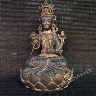 10 " Collect Old China Antique Bronze Carved Buddhism Bodhisattva Buddha Statue