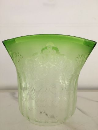 Victorian Acid Etched Lime Green Oil Lamp Shade