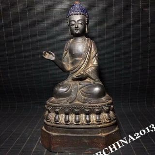 9.  4 " Old Tibet Buddhism Temple Bronze Sakyamuni Tathagata Buddha Statue