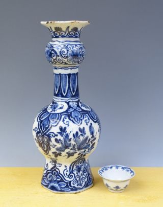 Antique Large Dutch Delft Knobble - Vase Floral & Flowers Circa 1750