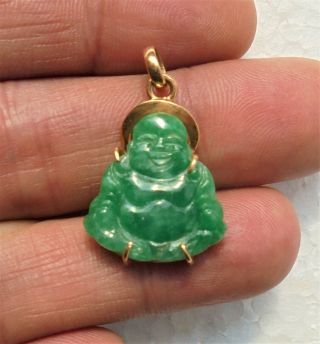 Cina (china) : Old Chinese Green Jade Buddha And Gold Pendant