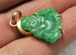 CINA (China) : Old Chinese green jade Buddha and gold pendant 4