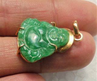 CINA (China) : Old Chinese green jade Buddha and gold pendant 5