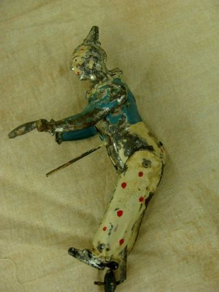 RARE ANTIQUE GUNTERMANN WIND UP TIN TOY CLOWN PULLING PIG EARLY HAND PAINTED 6