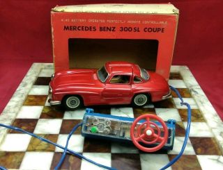 Vintage 1960 ' s Bandai Japan Battery Op.  Mercedes Benz 300 SL Coupe NM W/ BOX 2