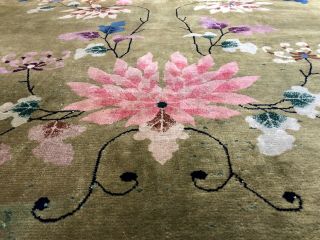 Auth: 30 ' S Antique Art Deco Chinese Rug Lustrous Green Nichols 9x12 Beauty NR 12