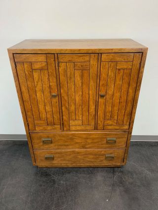 DREXEL HERITAGE Woodbriar Pecan Campaign Style Gentleman ' s Chest / Armoire 2