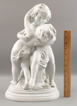 Large Antique French,  Madrassi Parian Bisque Sculpture Of Two Putto Enfant,  Nr