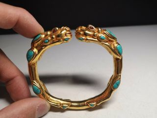 Chinese Gilt Bronze Bracelet Bangle Inlays With Gem Bangle Dragon Vein Bracelet