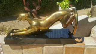 Large 20 Inch 16 Lbs Dolbi Cashier Brass Art Deco Panther Cat Sculpture