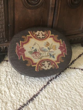 Antique French Needlepoint Foot Stool Victorian Petit Point Paris Flea Market 2