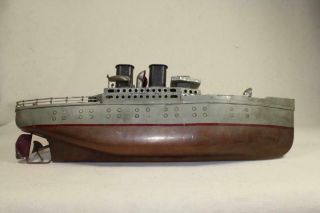 Boat Orkin 18 " Copper Hulled Ocean Liner Tin Toy Clockwork Fixer Upper