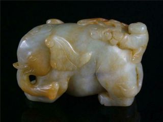 Fine Old Chinese Nephrite Celadon Jade Toggle Statue Elephant,  Boys,  Ruyi