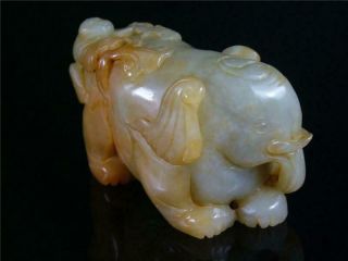 Fine Old Chinese Nephrite Celadon Jade Toggle Statue ELEPHANT,  BOYS,  RUYI 3