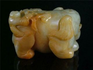 Fine Old Chinese Nephrite Celadon Jade Toggle Statue ELEPHANT,  BOYS,  RUYI 4