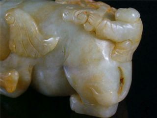 Fine Old Chinese Nephrite Celadon Jade Toggle Statue ELEPHANT,  BOYS,  RUYI 6