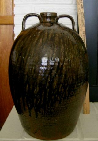 Antique North Carolina Stoneware 5 Gal.  Pottery Jug Alkaline Tobacco Drip Glaze