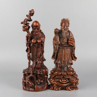 Chinese Exquisite Hand - Carved Longevity God God Of Wealth Carving Boxwood Statue