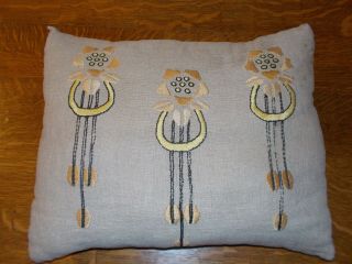 Arts & Crafts Stickley Era Linen Embroidery Pillow