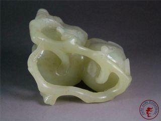 Old Chinese Celadon Nephrite Jade Carv Brush Pot Style Statue FLOWER & FAIRY BOY 10