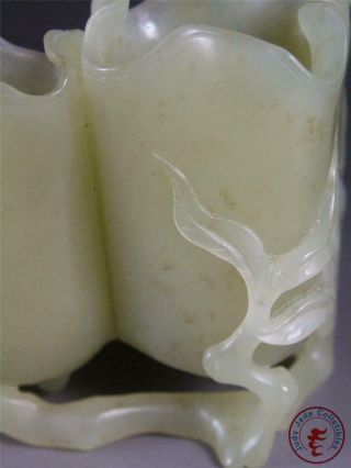 Old Chinese Celadon Nephrite Jade Carv Brush Pot Style Statue FLOWER & FAIRY BOY 8