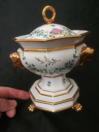 18cped Paw Foot Mask French Old Paris Porcelain Floral Hand Paint Sauce Tureen