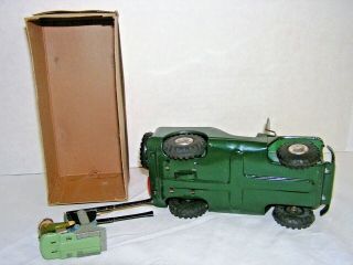 Rare AHI Friction Jeep Swivel Army Anti - Aircraft Vintage Japan Tin Toy Car,  box 11