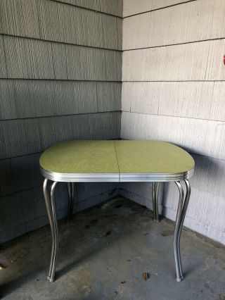 Vintage 1950 Retro Formica Dinette Kitchen Table CHARTREUSE GREEN Cracked Ice 2