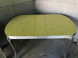 Vintage 1950 Retro Formica Dinette Kitchen Table CHARTREUSE GREEN Cracked Ice 4