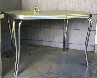 Vintage 1950 Retro Formica Dinette Kitchen Table CHARTREUSE GREEN Cracked Ice 6